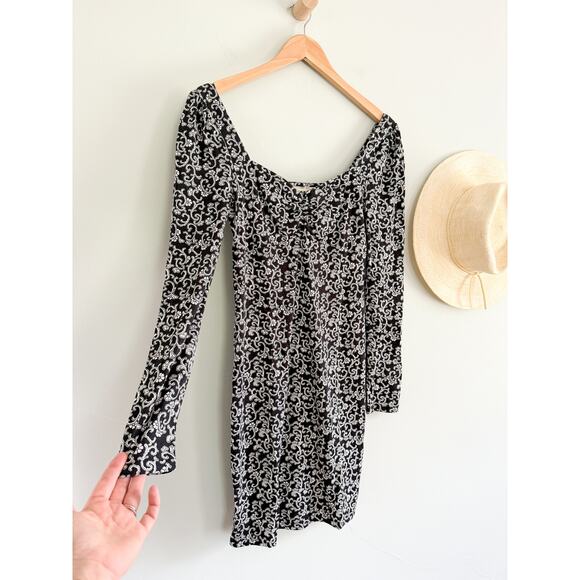 Boden | NWT Black and White Swirl Sprig Sweetheart Neckline Jersey Dress | Sz 6R - Picture 3 of 10